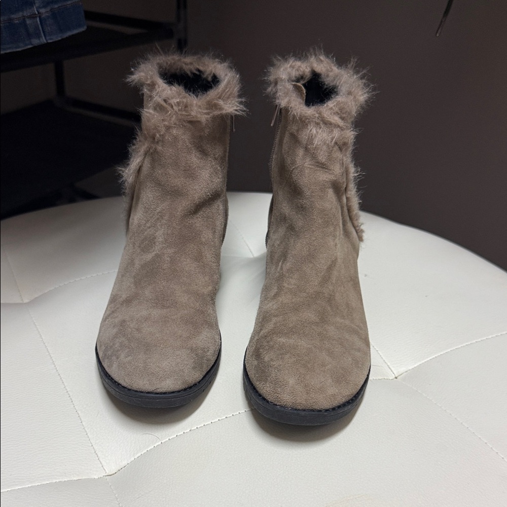 Adam Tucker Faux Fur Trim Ankle Boots - Taupe
